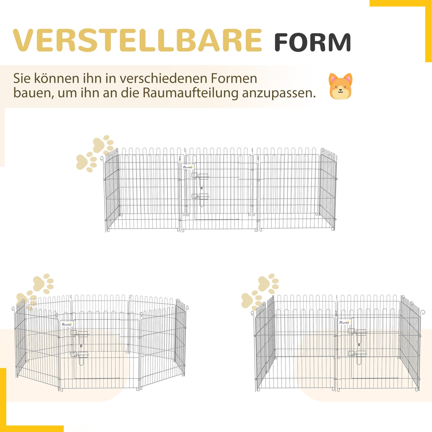 PawHut Freilaufgehege Welpenauslauf Welpenzaun Laufstall Welpengitter for Tier 8-teilig B63 x H60 سم