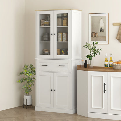 HOMCOM Küchenschrank, Buffet, Acrylfront, Schubladen, 76 x 40 x 182,5 cm, Cremeweiß