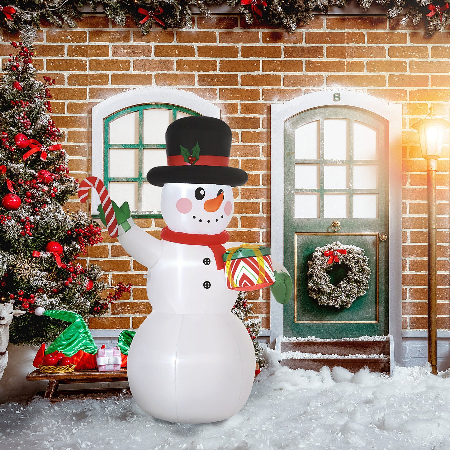 Outsunny 1,80 m Schneemann mit Zuckerstange &amp; Geschenk، selbstaufblasbar، LEDs، wetterfest