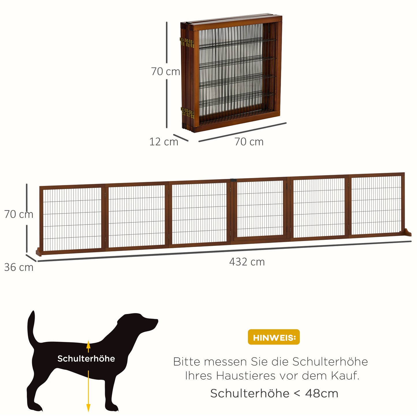 PawHut Absperrgitter für Hunde، klappbar، Kiefernholz، 432 × 36 × 70 سم، كافيه