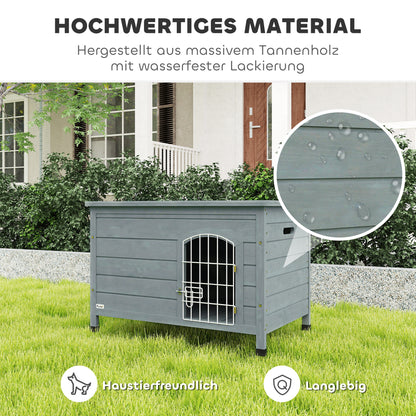 PawHut Hundehütte, Hundehaus mit Tür, Hundebox, Haustierhütte, Tannenholz, Dunkelgrau