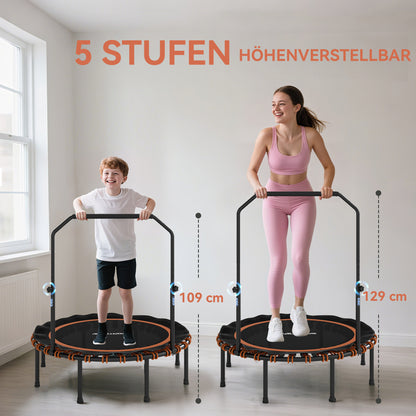 SPORTNOW Fitness-Trampolin mit verstellbarem Handlauf, Sport-Trampolin für drinnen und draußen, Stahl, Kunststoff, Orange