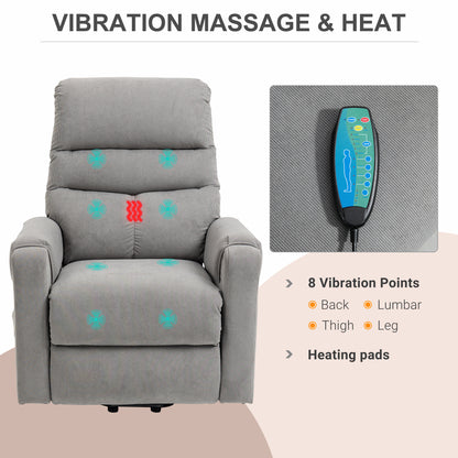 HOMCOM Fernsehsessel mit Aufstehhilfe Elektrisch, Massagesessel mit Liegefunktion und Wärmefunktion, Relaxsessel mit Fernbedienung und Seitentasche Verstellbar Polyester-Gewebe Dunkelgrau