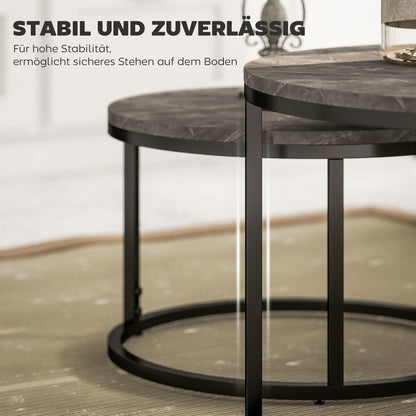 HOMCOM 2er-Set runde Couchtische، stapelbare Beistelltische mit Metallrahmen، Wohnzimmertisch في Marmoroptik، Kaffeetisch، Grau