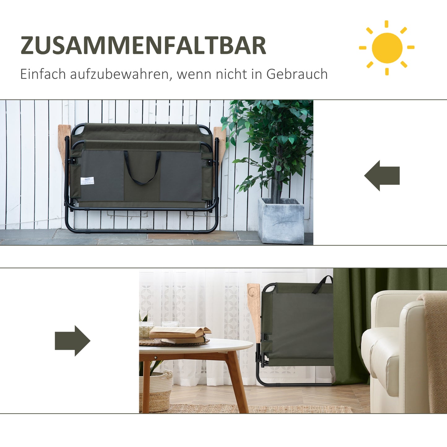 Outsunny Faltstuhl 2-Sitzer faltbar Campingstuhl mit Armlehnen Getränkehalter Outdoor Klappstuhl bis 160 kg belastbar robust Angelstuhl Gartenstuhl für Garten Camping Strand