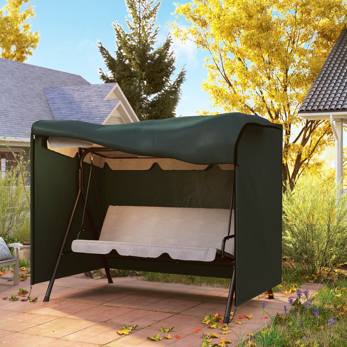 Outsunny Hollywoodschaukel Abdeckung 3 Sitzer, Wasserabweisend Winterfest Schutzhülle für Gartenschaukel, UV-Beständig Abdeckplane, Abdeckhaube, Reißfest 600D Oxford Gewebe, 205x124x164cm Dunkelgrün