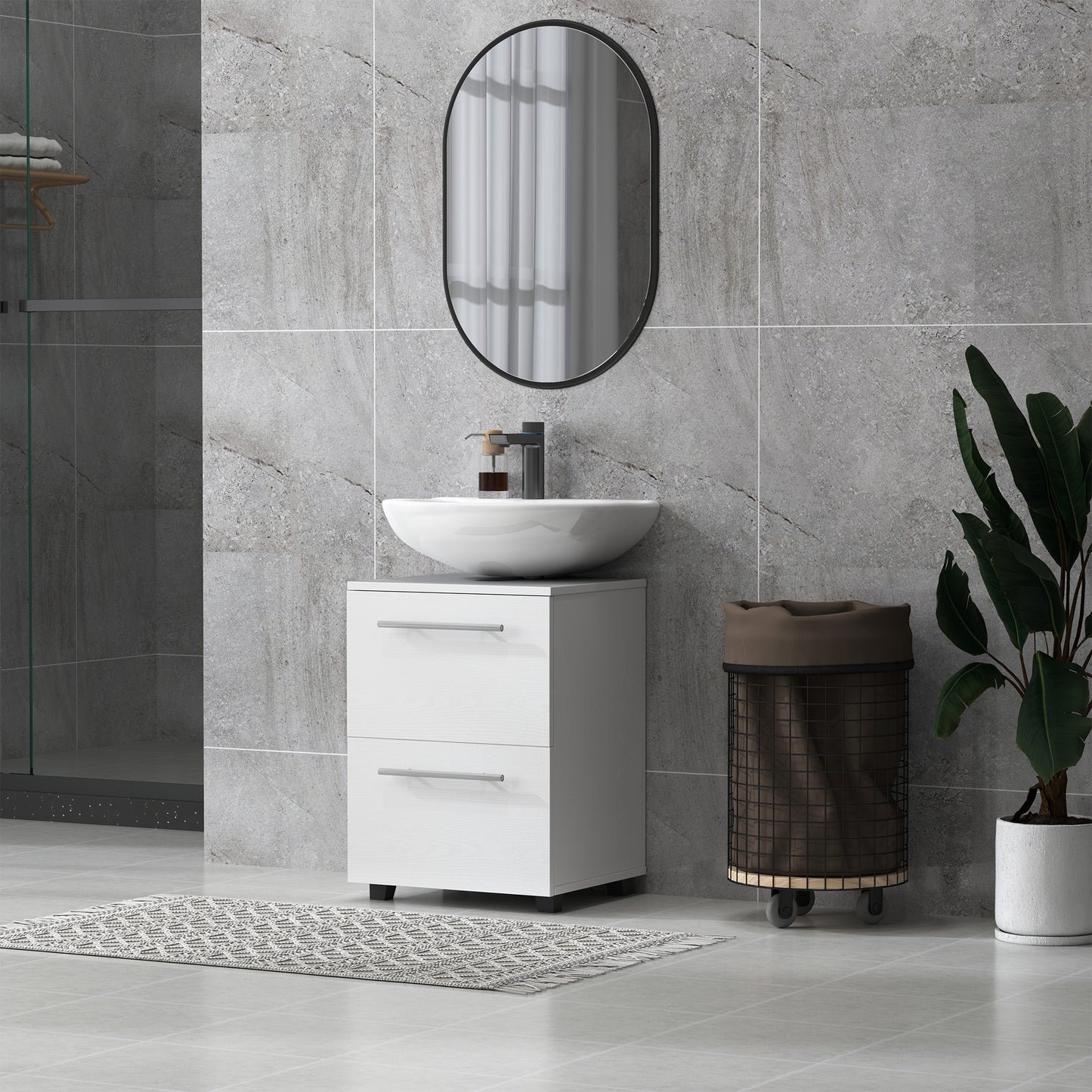 HOMCOM Badezimmerschrank، Waschbecken-Kommode mit Schublade، kompakt، Spanplatte، Weiß