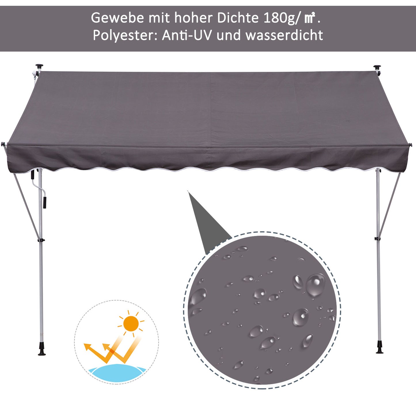 Outsunny Klemmmarkise mit Handkurbel höhenverstellbar Gelenkarmmarkise schmutzabweisend, witterungsbeständig Balkonmarkise 150cm breit Terrassenmarkise für Terrasse Balkon Veranda Grau