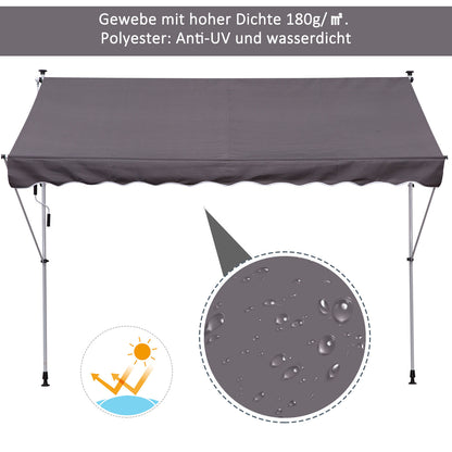Outsunny Klemmmarkise mit Handkurbel höhenverstellbar Gelenkarmmarkise schmutzabweisend, witterungsbeständig Balkonmarkise 150cm breit Terrassenmarkise für Terrasse Balkon Veranda Grau