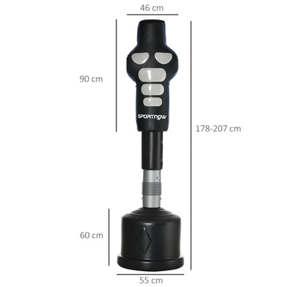 SPORTNOW Boxdummy, freistehend, höhenverstellbar, schwerer Standfuß, Kunstleder, schwarz+grau+blau, 55 x 55 x 178-207 cm