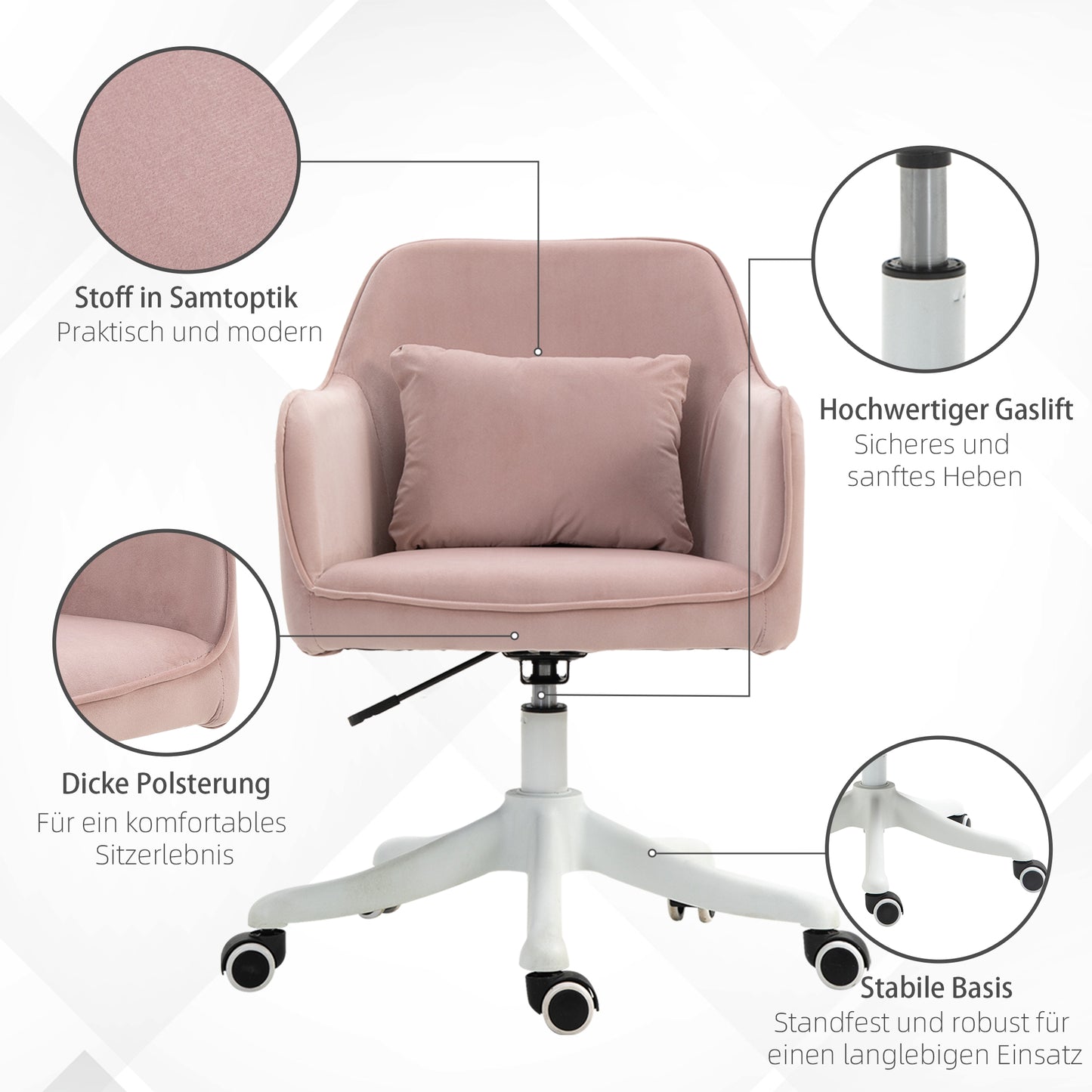 Vinsetto Massage Schreibtischstuhl 78-86 cm höhenverstellbarer Bürostuhll Drehstuhl Computerstuhl mit USB-Schrittstelle Arbeitsstuhl mit Vibrationsfunktion Lendenkissen Massagefunktion Rosa