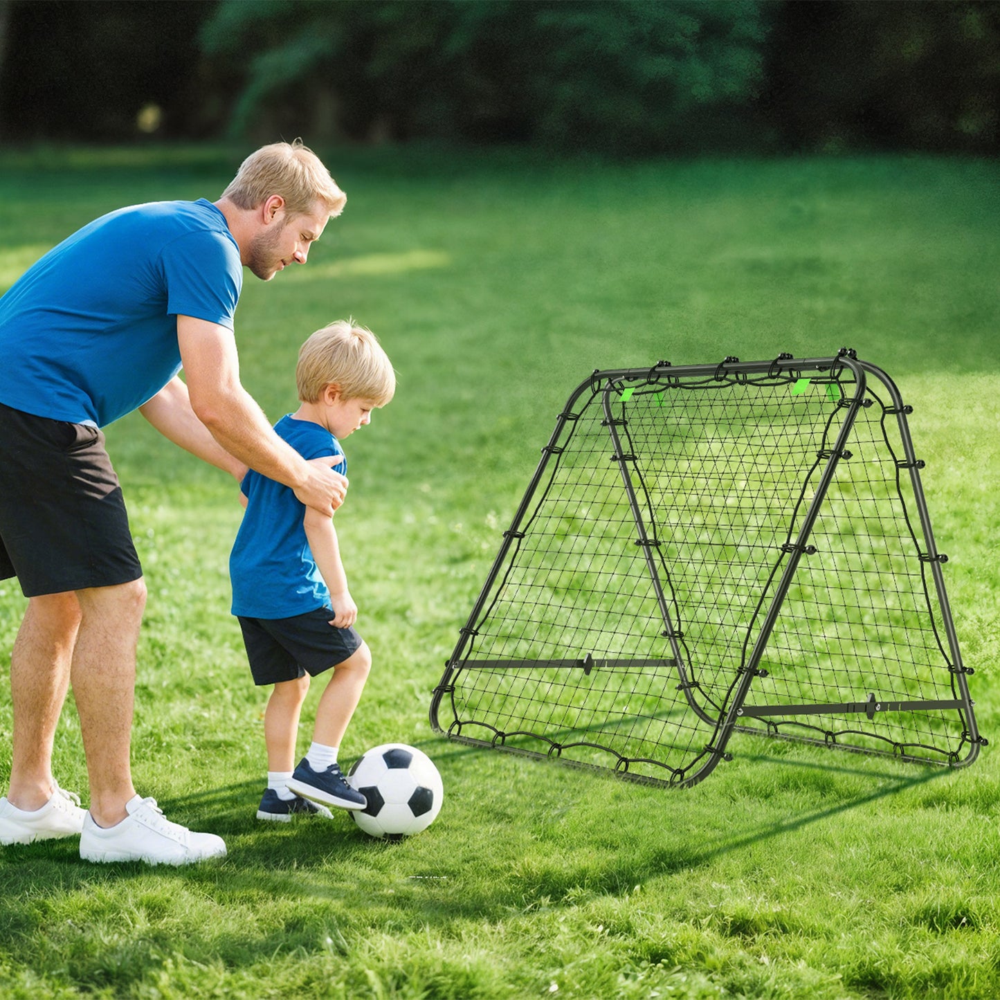 HOMCOM Fußballtor, verstellbar, klappbar, Metallrahmen, 100 x 68-95 cm, Schwarz