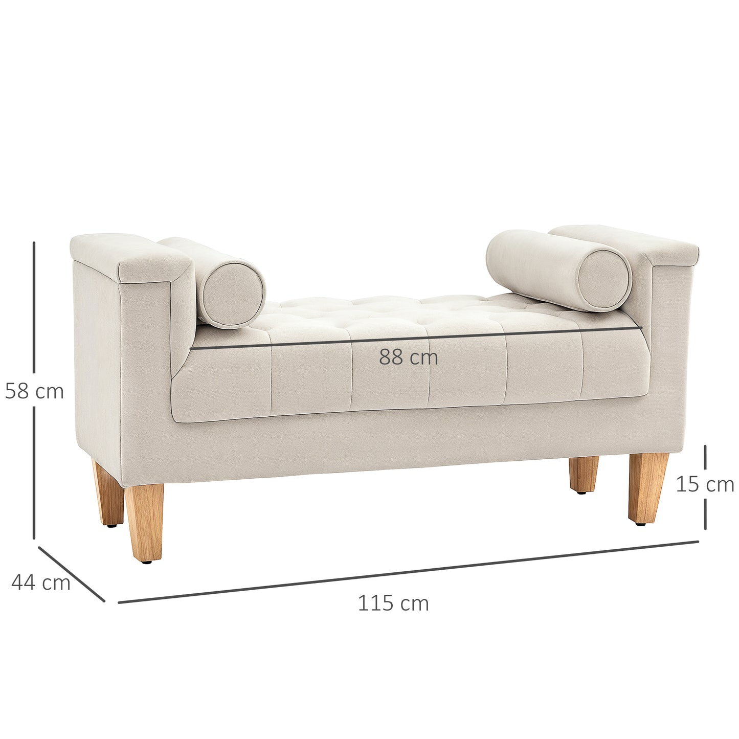 HOMCOM Polsterbank, Vintage-Design, 2 Kissen, Chenillebezug, 115 x 44 x 58 cm, Beige