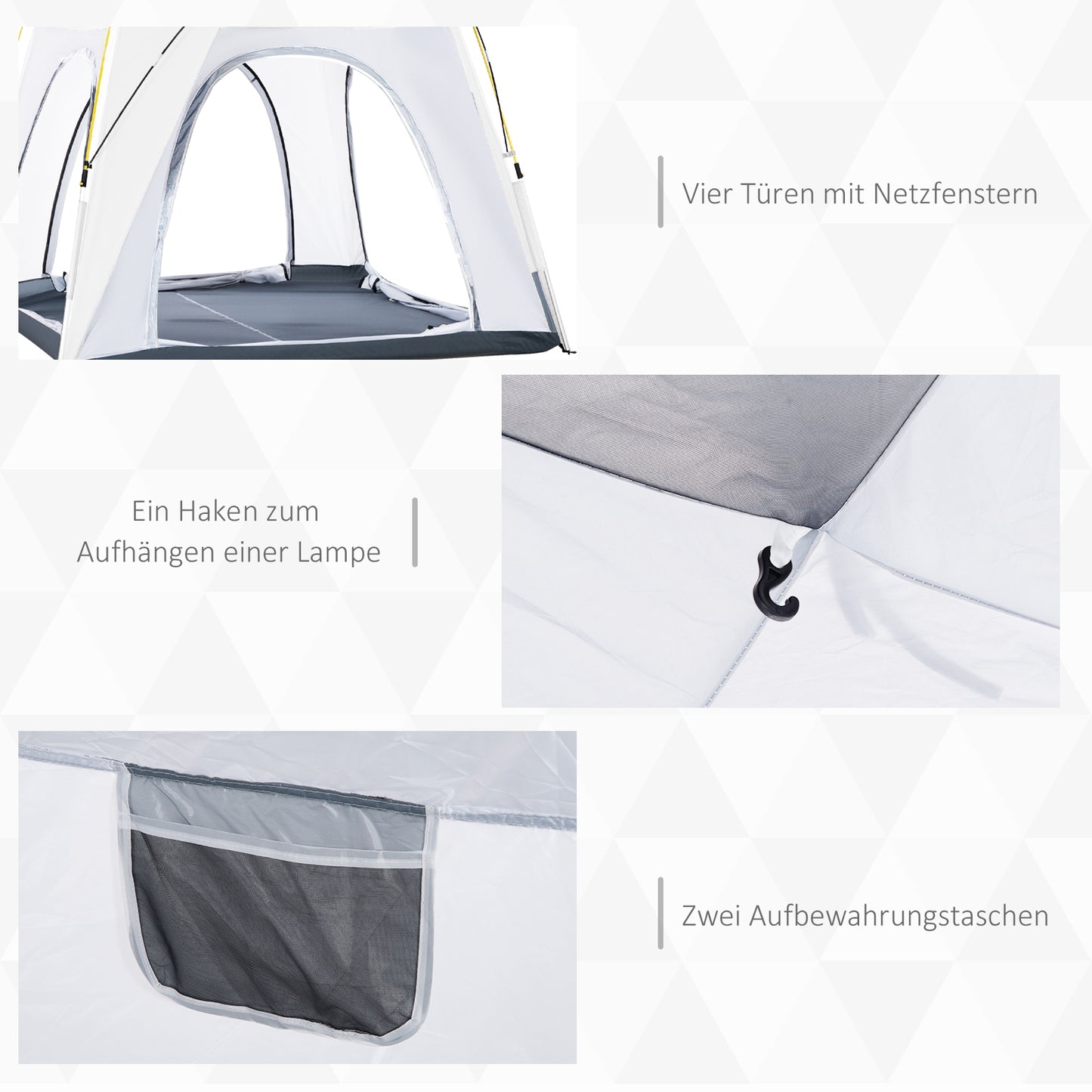 Outsunny Pop Up Kuppelzelt für 4 Personen leicht, stabil wasserdicht UV 50+ mit Haken Tür Fenster, Bodenplane