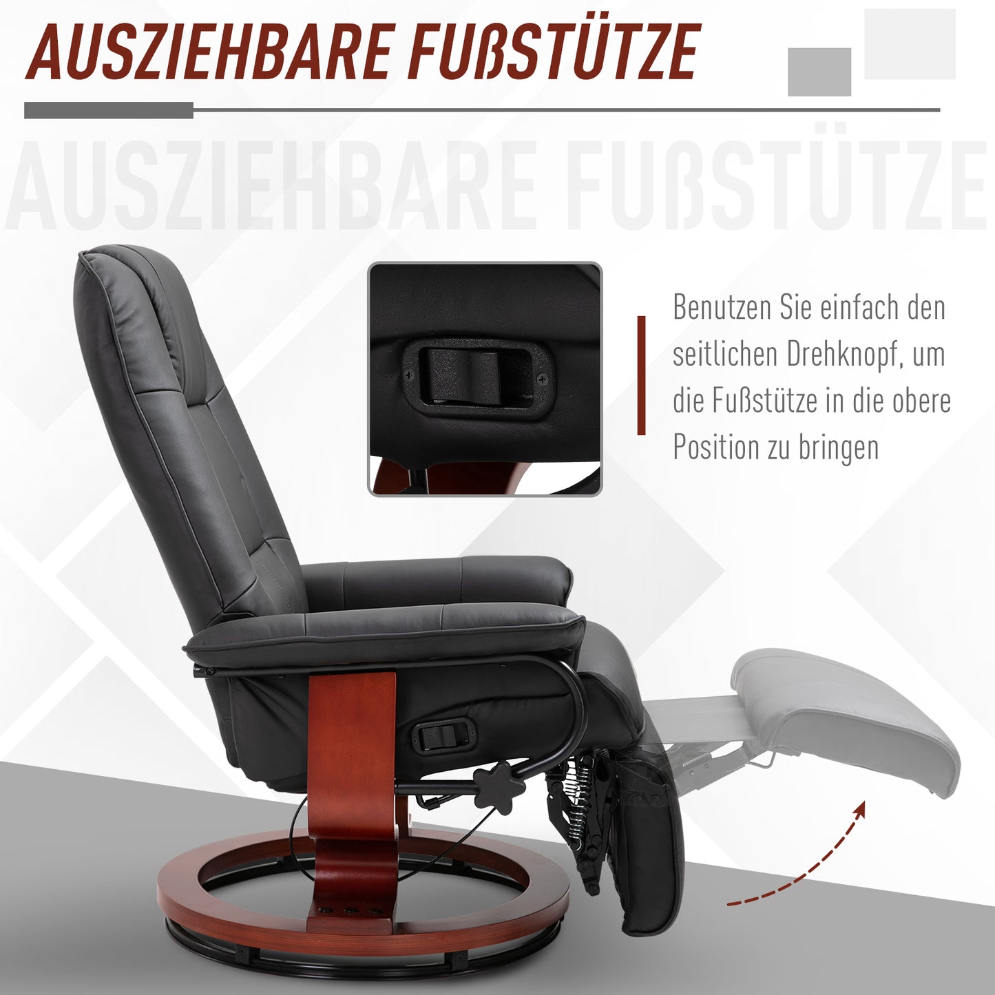 HOMCOM Relaxsessel Fernsehsessel Liegesessel Kunstleder 360° Drehstuhl 145° neigbar Schwarz 78 x 87 x 100 cm