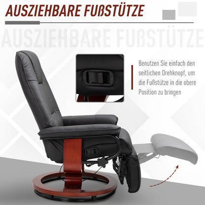HOMCOM Relaxsessel Fernsehsessel Liegesessel Kunstleder 360° Drehstuhl 145° neigbar Schwarz 78 x 87 x 100 cm