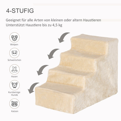 PawHut Hundetreppe 4-stuffig, 35 cm Katzentreppe für Bett und Sofa, Haustiertreppe für Hunde وKatzen bis 5 كجم، Plüschoptik، بيج
