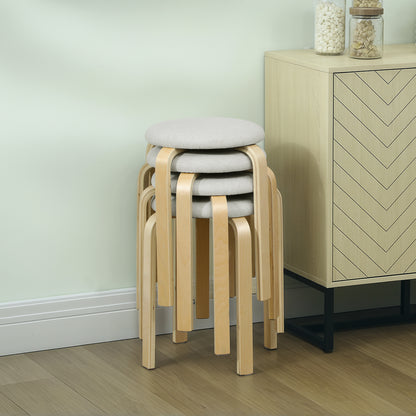 HOMCOM Polsterhocker im 4er-Set, stapelbar, lackierte Oberfläche, Holzbeine, Cremeweiß