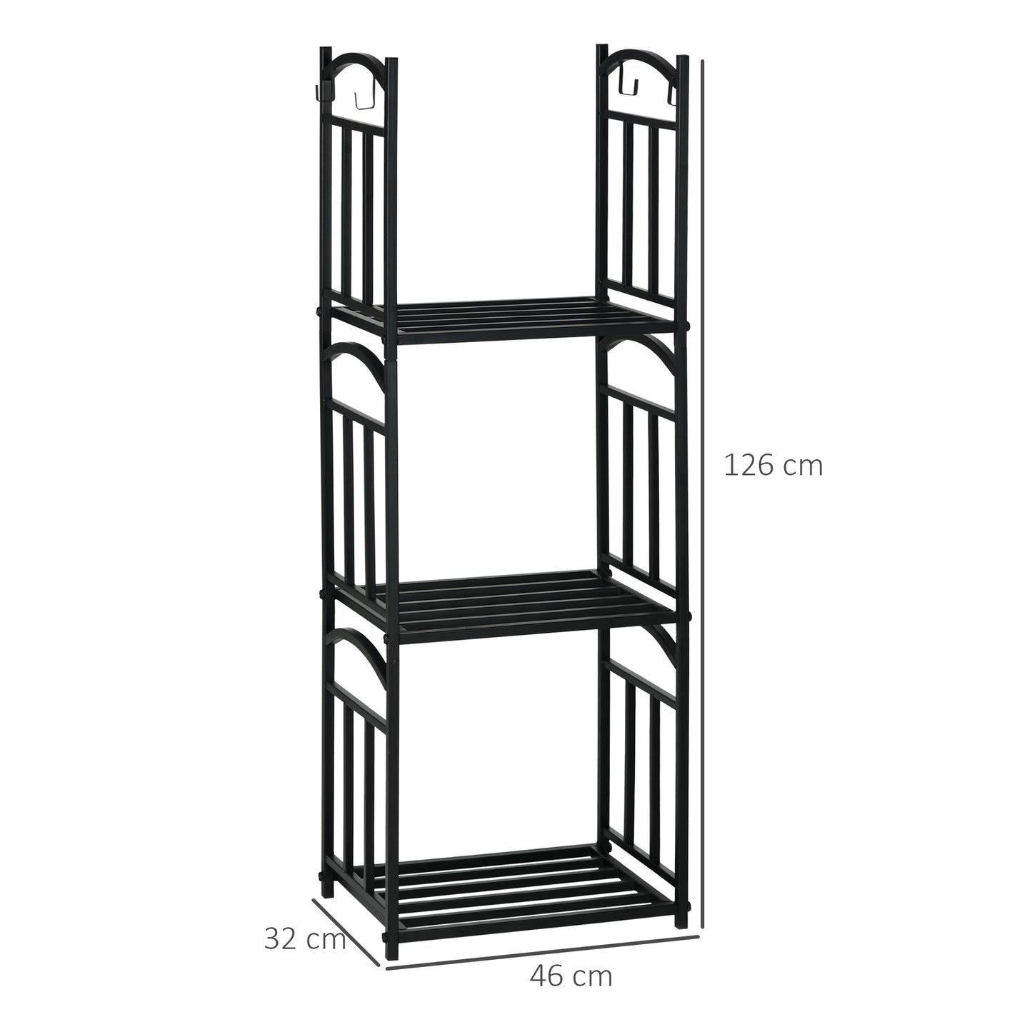 Outsunny Kaminholzregal für innen 46 × 32 × 126 سم 3 Ebenen Brennholzregal mit 4 Haken Metall Schwarz