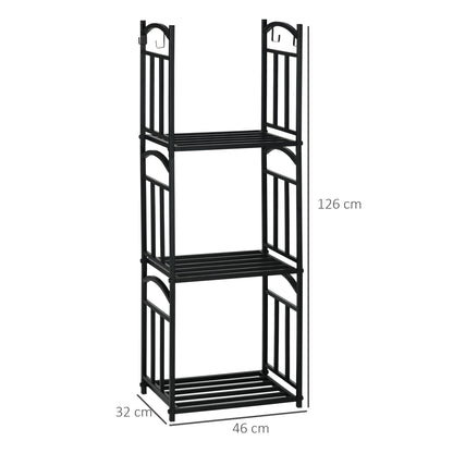 Outsunny Kaminholzregal für innen 46 × 32 × 126 سم 3 Ebenen Brennholzregal mit 4 Haken Metall Schwarz