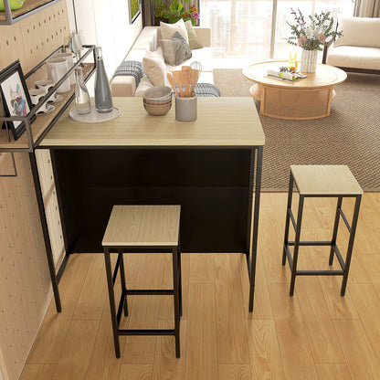 HOMCOM Bar-Set, 2 Barstühle & 1 Bartisch, fleckenresistent, stabil, Stahlrahmen, Schwarz/Eiche