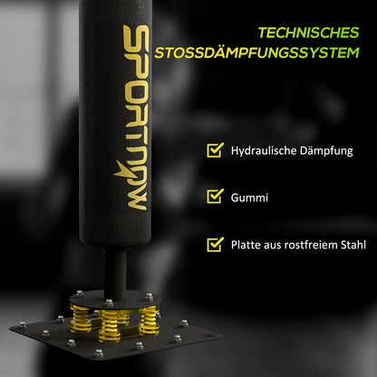 SPORTNOW Boxstand, zwei Speedballs, drehbare Boxstange, Kickpolster, höhenverstellbar, Stahl, 107 x 36 x 140-205 cm, Schwarz