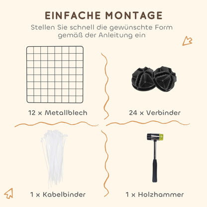 PawHut Gittergehege Freigehege Laufgehege für Kleintiere Laufstall Kleintierkäfig Metallgitter flexibel umformbar أسود 106 × 73 × 36 سم