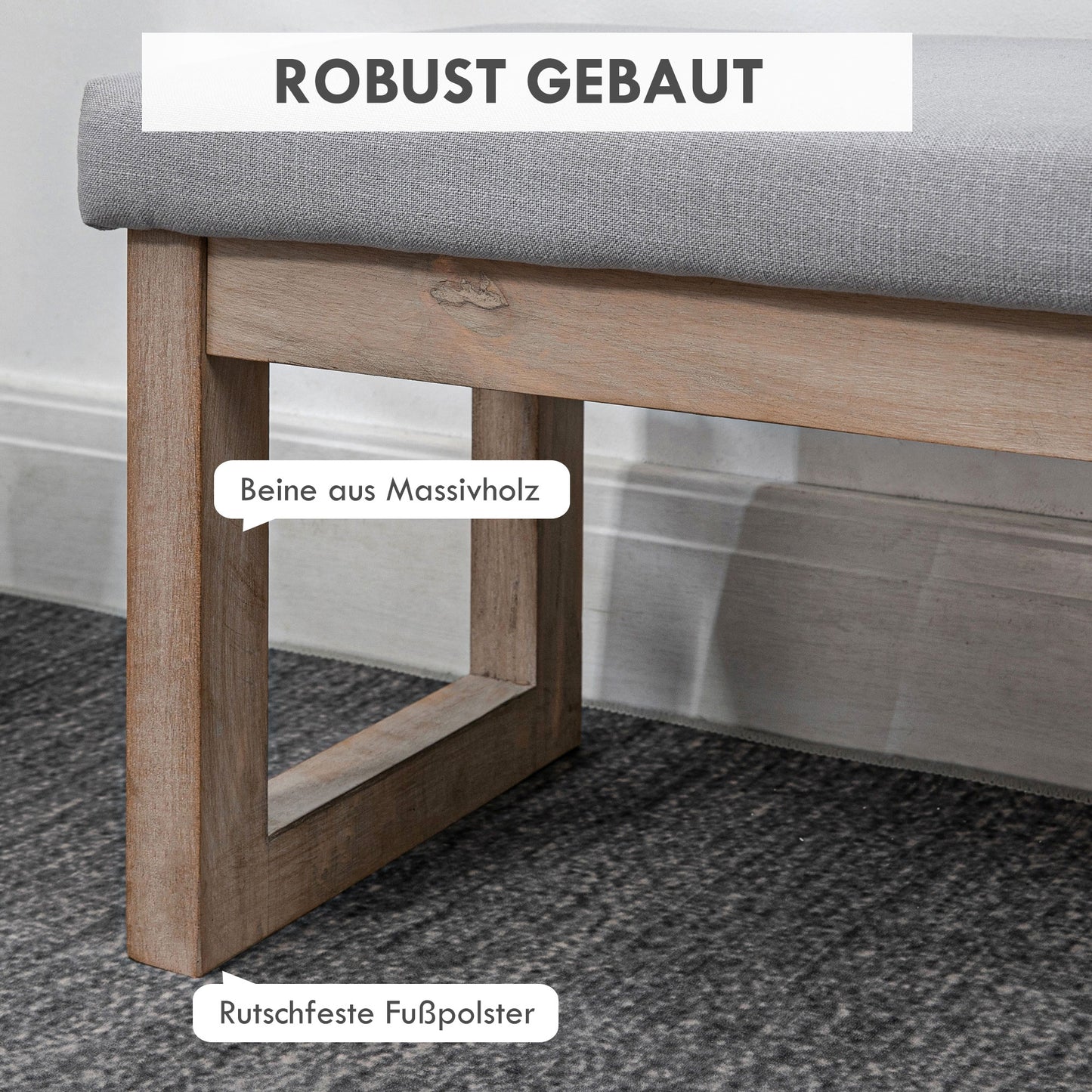 HOMCOM Fußbank im Skandi-Design، Sitzhocker، Fußhocker، 68 سم × 38 سم × 42 سم، Grau + Natur