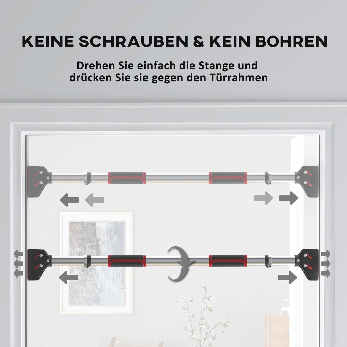 SPORTNOW Klimmzugstange für Türrahmen، verstellbar، ohne Bohren، Stahl، مكرر 200 كجم، 75-92 × 10 × 7 سم، أسود/متعفن