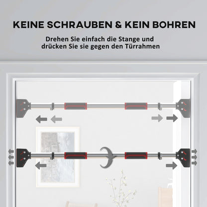 SPORTNOW Klimmzugstange für Türrahmen، verstellbar، ohne Bohren، Stahl، مكرر 200 كجم، 75-92 × 10 × 7 سم، أسود/متعفن