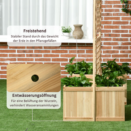Outsunny Paravent, Sichtschutz für Garten, dreifach klappbar, 4 Blumenkästen, Massivholz, Naturfarbe, 133 x 62 x 165 cm