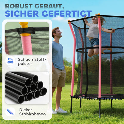HOMCOM Trampolin für Kinder, Ø163,5 cm, mit Sicherheitsnetz, gepolstert, Stahl, belastbar bis 50 kg