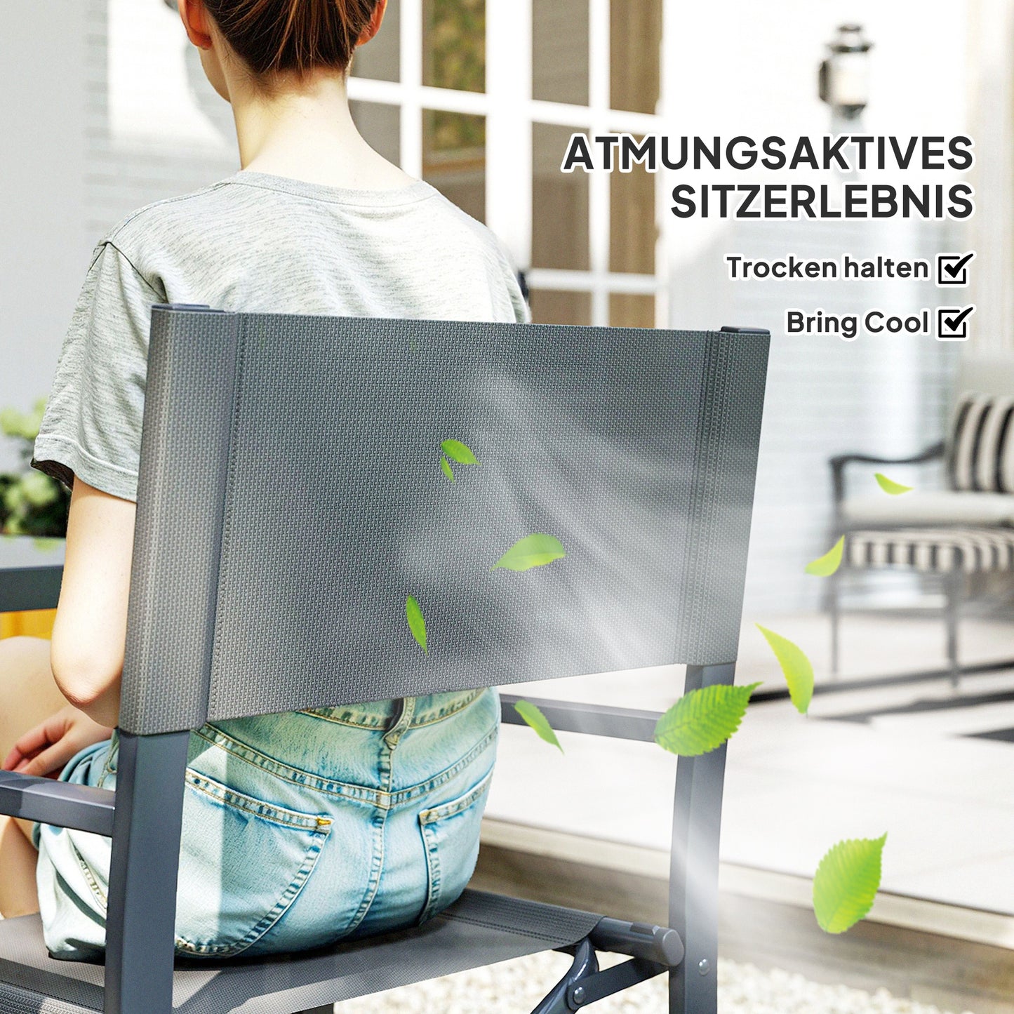 Outsunny Sitzgruppe 5-teilig Essgruppe Stahl für 4 Personen Esstisch mit 4 klappbar Stühlen Glastisch Grau