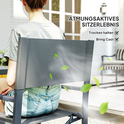 Outsunny Sitzgruppe 5-teilig Essgruppe Stahl für 4 Personen Esstisch mit 4 klappbar Stühlen Glastisch Grau