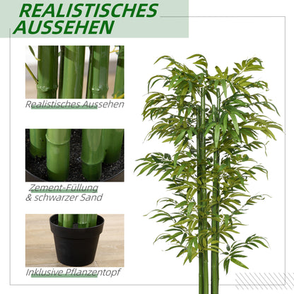 HOMCOM Kunstbambus, realistisches Aussehen, mit Blumentopf, für Indoor, 180 cm, Grün/Schwarz
