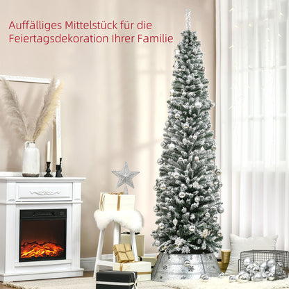 HOMCOM Künstlicher Weihnachtsbaum 180 cm Bleistift Kiefernbaum mit Schnee, 492 Spitzen für drinnen