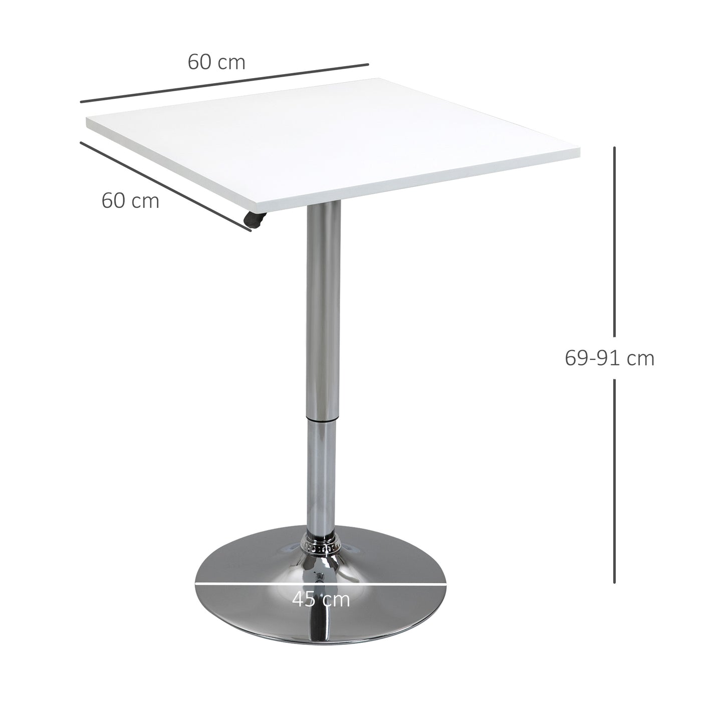 HOMCOM Höhenverstellbarer Bartisch, 360° drehbar, kratzfeste Füße, stabile Metallbasis, Weiß