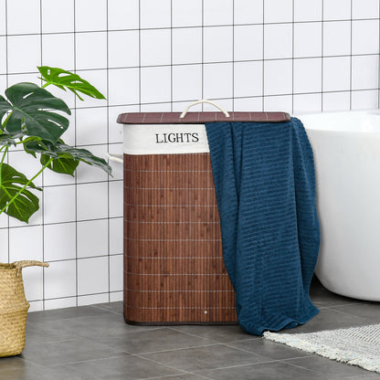 HOMCOM Bambus Wäschekorb schmal mit Deckel 100L Wäschesammler mit Griffen, 2 herausnehmbarer Wäschesack, Laundry Baskets Wäschebox für Waschküche, Schlafzimmer, Badezimmer Braun