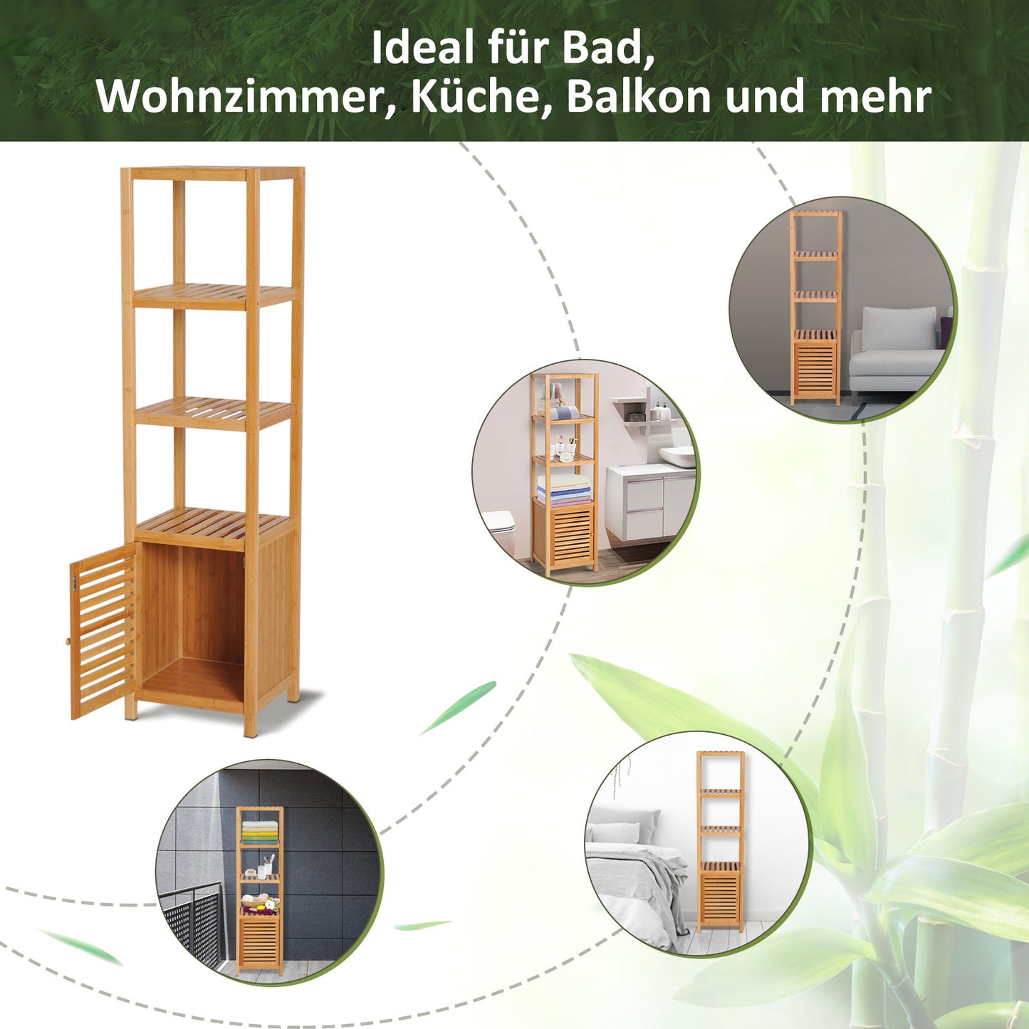 HOMCOM Badezimmerschrank, freistehend, 3 Regalböden, schmal & hoch, Lamellentür, 36 x 33 x 140cm