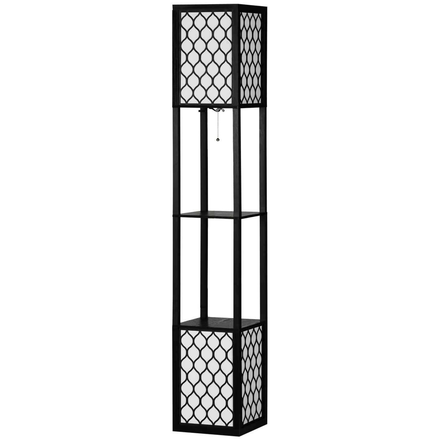 HOMCOM Stehleuchte im modernen Design, 2 Ablagen, Ziehkettenschalter, 26 cm x 26 cm x 156 cm, Schwarz + Weiß