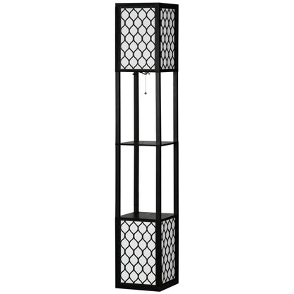 HOMCOM Stehleuchte im modernen Design, 2 Ablagen, Ziehkettenschalter, 26 cm x 26 cm x 156 cm, Schwarz + Weiß