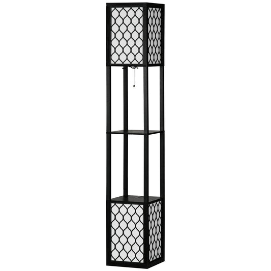 HOMCOM Stehleuchte im modernen Design, 2 Ablagen, Ziehkettenschalter, 26 cm x 26 cm x 156 cm, Schwarz + Weiß
