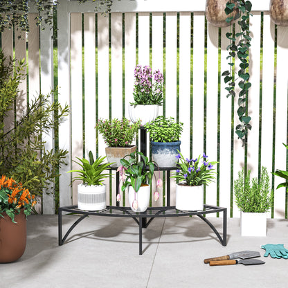 Outsunny Eckpflanzenständer, Blumenständer mit 3 Ebenen, Metall, für drinnen und draußen, Blumentopfständer, Schwarz