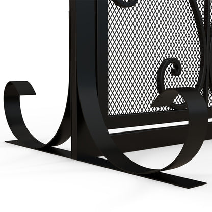 HOMCOM Funkenschutz für Kamine, elegantes Muster, dubbeltürig, magnetisk Türen, Schwarz, 105 x 40 x 80,5 cm