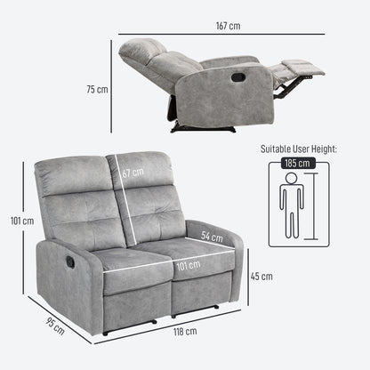 HOMCOM Doppelsitz-Sessel, Relaxsessel mit verstellbarer Doppellehne und Fußablage, für Wohnzimmer, Stoffbezug, Grau