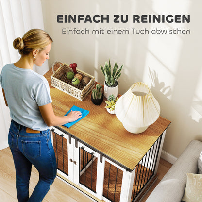 PawHut Hundekäfig mit 2 Türen, Hundebox, Transportbox für Hunde, rustikales Design, verriegelbar, Weiß