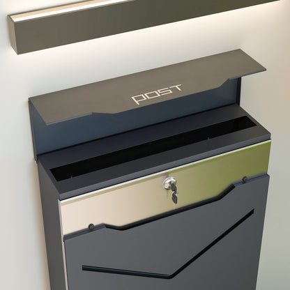 HOMCOM Briefkasten Postkasten, modernes Design, wetterbeständig, 37 cm x 10,5 cm x 37 cm, Grau