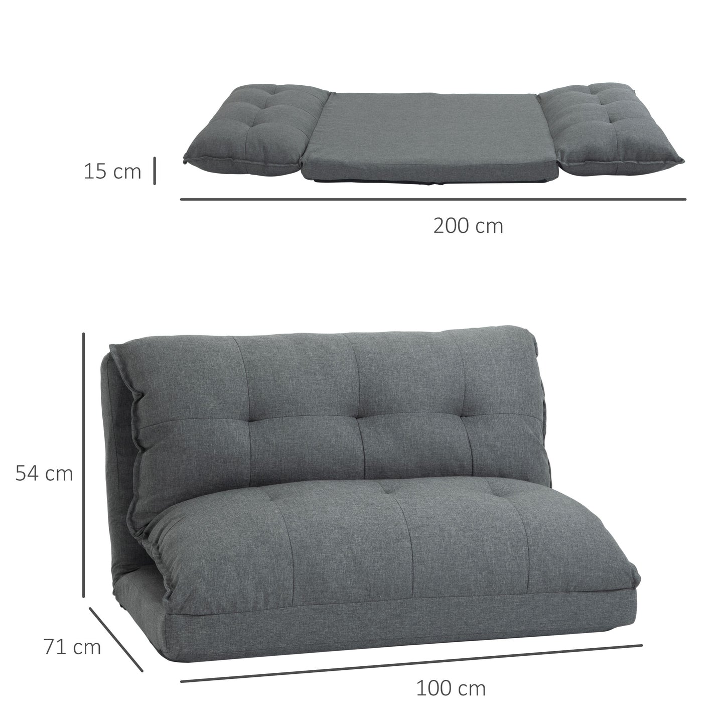 HOMCOM Tiefer Relaxsessel, 13 Positionen, Leinenoptik, Metallstruktur, 100 x 71 x 54 cm, Grau