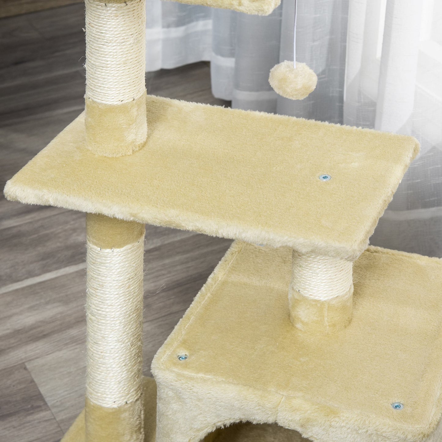 PawHut Kratzbaum mit Sisal Katzenbaum Kletterbaum Katzenmöbel Kratzbrett mit weichem Plüsch Katzenspielzeug stabil E1-Klasse Spanplatte Beige 50 x 30 x 81,5 cm