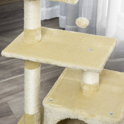 PawHut Kratzbaum mit Sisal Katzenbaum Kletterbaum Katzenmöbel Kratzbrett mit weichem Plüsch Katzenspielzeug stabil E1-Klasse Spanplatte Beige 50 x 30 x 81,5 cm